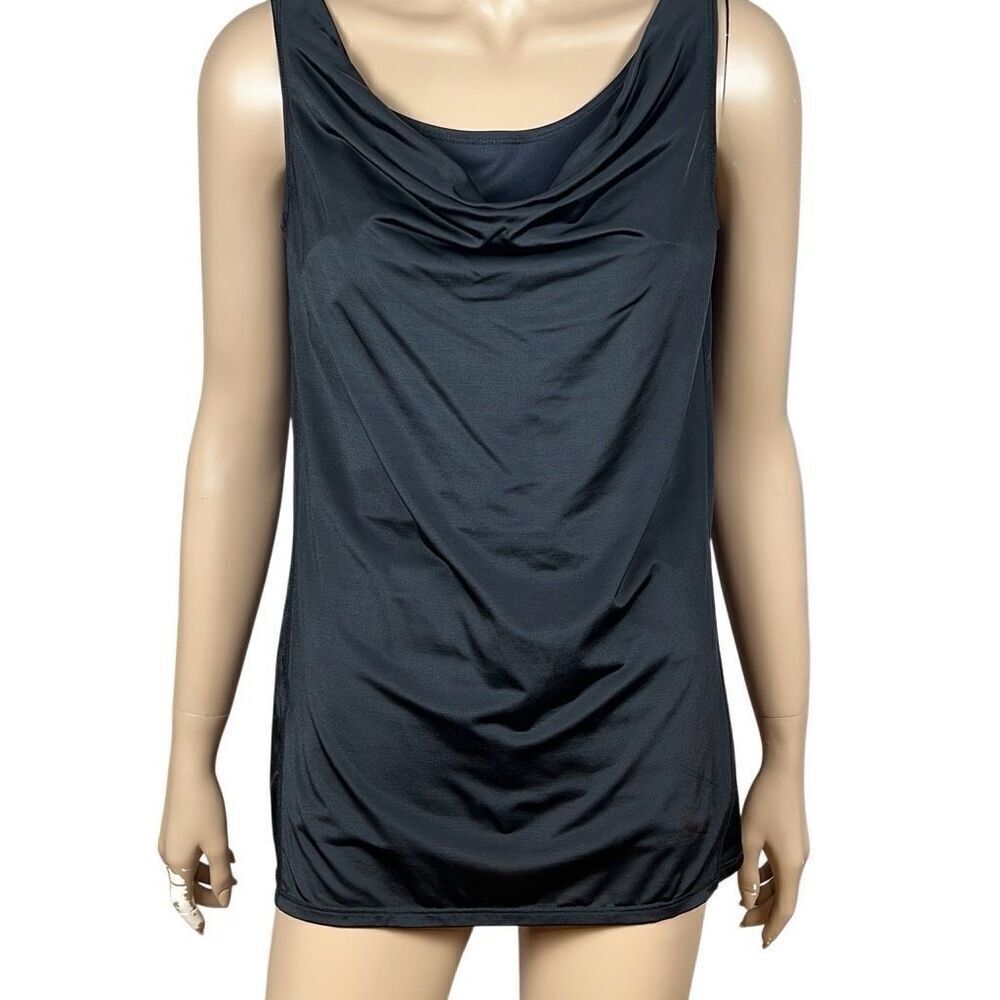 Lysse Black Draped Neck Sleeveless Athletic Top Size S (316)